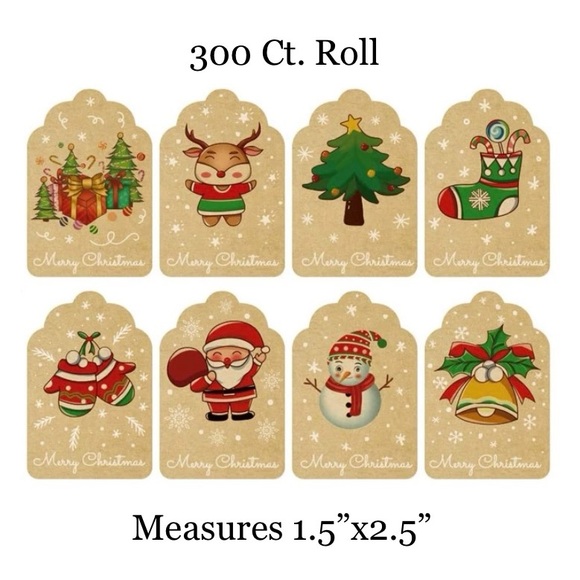 300 Ct Roll! Merry Christmas Stickers - Picture 2 of 10
